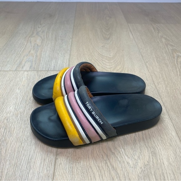 Tory Burch Black Leather quilted stripe slides Size 9 - Picture 3 of 7